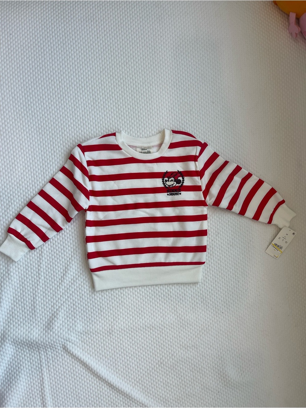 Disney Junior Minnie Mouse Girls Red White Striped Fleece Sweatshirt 2T NWT
